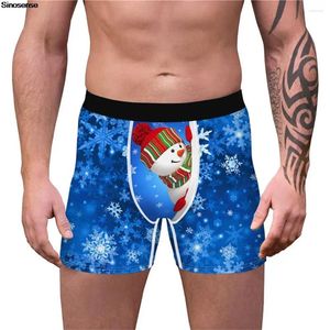 Cuecas masculinas feias de natal boxers briefs 3d flocos de neve boneco de neve impresso novidade boxer shorts humoros roupa interior calcinha de natal