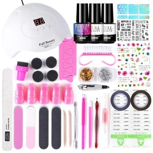 Kits nagelkonstuppsättning 60 färger gel nagellack UV LED -lampan för manikyr blötlägg av gellack akryl pennsborste konstverktyg kit la1570