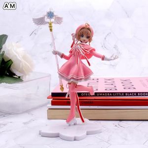 Aktionsspielfiguren Anime Lovely Pink Card Captor SAKURA Actionfigur PVC Modellauto Kuchendekorationen Zauberstab Mädchenspielzeug Geschenkfiguren Modelle 231218