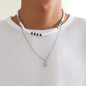 Pendant Necklaces IngeSight.Z 2pcs/set Punk Metal Disc Necklace For Women Men Bohemia Back White Soft Clay Bead Choker Jewelry