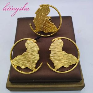 Wedding Jewelry Sets Africa Map Design Earrings Ring Set for Women Ethiopian 18K Gold Plated Nigerian Bride Jewellery Party Gift 231219