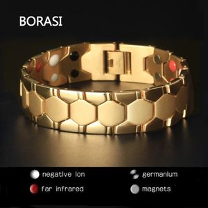 Bangle High Quality Luxury Health Magnet Therapy Armband Men smycken svart 316L Rostfritt stål 4 Elements armband armband 231219