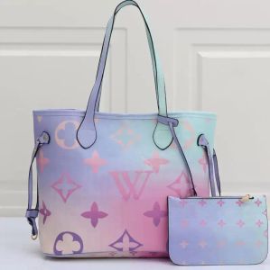 HH Spring in the City Luxurys Bags Gradient Rainbow Render Shopping Crossbody Bag Detachable Printed Clutch Designer Handbag With Coin Purse 2 Piece Set M20511