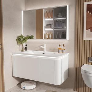 Piatti decorativi Stile crema Sensazione della pelle Pattumiera intera Mobile da bagno Lavabo Combinazione Lavabo senza cuciture