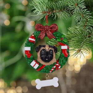 Maxora Giallo Pug Dog Artigianato in resina Lucido Personalizzato Ornamento di Natale Dipinto a mano per i proprietari di Carlino regali o decorazioni per la casa260M