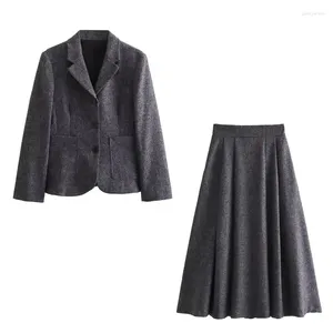 Vestido de duas peças saia de inverno blazers conjunto 2023 ternos femininos chique commuter elegante escritório 2 peças rua quente juventude