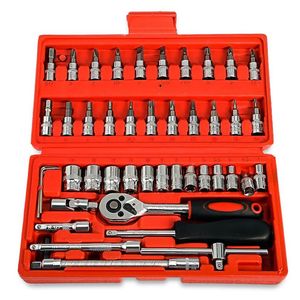 46pcs 1 soquete de 4 polegadas Ferramenta de reparo de carros Ratchet Bit da chave de torque um conjunto de chaves cromadas vanadium2955