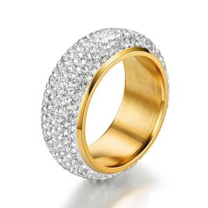 Bandringar Hip Hop Iced Out Bling Ring 14K Yellow Gold Cz Cubic Zirconia Bröllop Förlovningsringar för kvinnor Män släpp leveranssmycken Dhiew