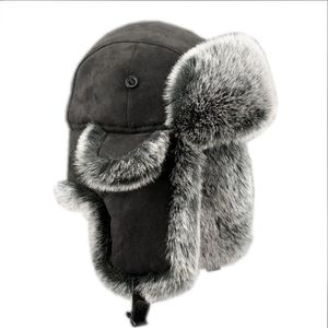 Trapper Hats Winter Russian Man Woman Wholesskin Natural Rex Rabbit päls Luxury Real Sheep Skin Leather Cap Unisex Bomber Hat 231219