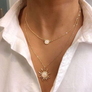 Trendy Multilayer Boho Choker Suower Pendant Opal ClaVicle Chain Halsband för kvinnliga smycken