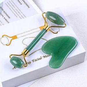 Jade Roller och Gua Sha Set Natural Stone Aventurine Face Roller Guasha Massager Anti-Aging Facial Roller Massager Beauty Product Health Skin Care Set