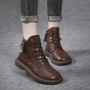 Boots Women's Snow Ankle Boots Winter Leather Autumn Winter Flat Shoes Vintage Boots Comfortable Boots for Women Lace Up Boots 231219