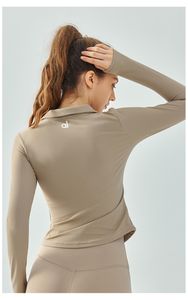 Al Yoga Screw Jacket Sports Coat Womens Tight Pockets Yoga Clothes Long sleeve Top Zipper Cardigan Fitness DSL614