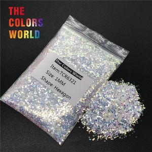 Glitter per unghie TCR6321 Arcobaleno iridescente Colore bianco con luce blu Forma esagonale colorata Glitter Decorazione per unghie Glitter per il corpo Henna fai da te 231218