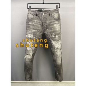 Hot Sales Men Jeans Hole Light Blue Dark GREY ITALY Brand Man's Long Pants Trousers Streetwear Denim Skinny Slim Straight D2 Biker Jean Real 687