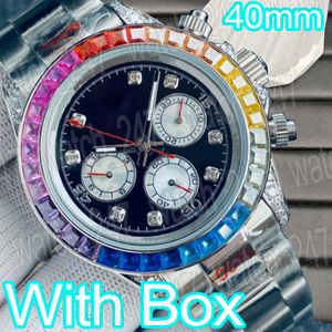Relógio masculino de luxo mecânico automático arco-íris relógio diamante 40mm seis mãos 316 aço refinado pulseira de borracha italiana mostrador de cristal relógio luminoso à prova d'água
