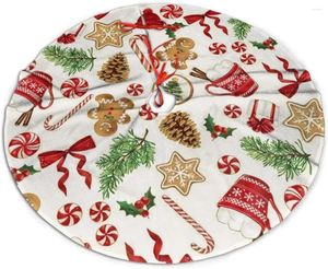 Christmas Decorations Tree Skirt Gingerbread Sweets White Pattern Large Mat Base Cover For Xmas Festive Holiday Party