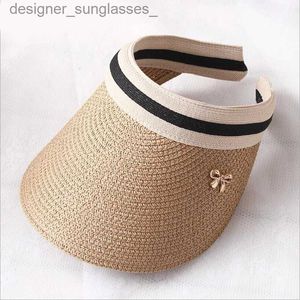 Visir New Women's Sun Hats Handgjorda STR Visor CS Parent-Child Summer Hat Empty Top Beach Hatl231219