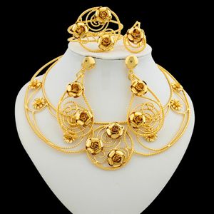 Wedding Jewelry Sets Brazilian Weddings Set for Women 18k Gold Color Necklace and Hoop Earrings African Dubai Plated Jewellery Gifts 231219