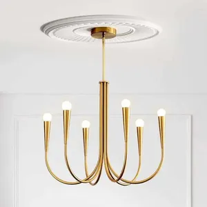 Pendant Lamps Nordic Living Room Gold 6-Head Chandelier Light Luxury American French Retro Bedroom Designer Candle Restaurant Pendent Lamp