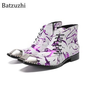 Batzuzhi Western Cowboy Stivaletti da uomo Viola Scarpe in vera pelle Stivali da uomo Zip Party, Scarpe da sposa Uomo! Taglia 38-47