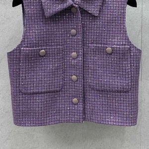 Gilet da donna 24All'inizio della primavera Fodera in seta solida Gilet con paillettes Canotta monopetto con risvolto di alta qualità Y2K Abbigliamento donna slim senza maniche