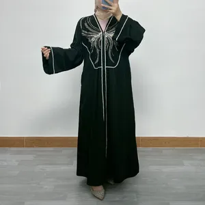 Roupas étnicas Ramadan Médio Oriente Muçulmano Luxo Moda Islâmica Árabe Mulheres Vestido Abaya Dubai Bordado Lace Zipper Cardigan Robe