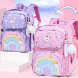 Mochilas escolares infantis arco-íris mochilas fofas à prova d'água mochila de grande capacidade para estudantes primários meninas meninos kawaii desenhos animados mochilas 231219