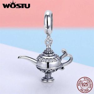 WOSTU 925アラジンダングルチャームフィットオリジナルのDIYビーズブレスレットラッキージュエリーギフトFIC703290Hのスターリングシルバーランプ