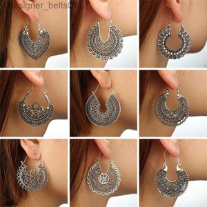 Dangle Chandelier HuaTang Vintage Ethnic Earring Geometric Antique Silver Color Gold Hollow Flower Drop Earring Piercing Earring Statement JewelryL231219