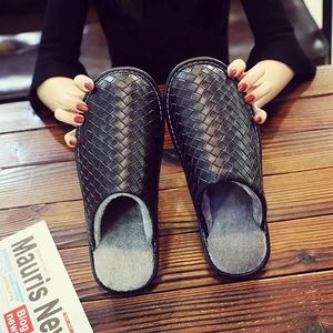 Slippers Brand Plaid Leather Handmade Men House Slippers Winter Slip On Soft Comfort Black Brown Bedroom Indoor Flat Men Shoes 231219