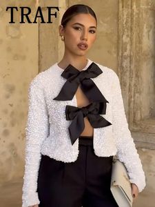 Kvinnor BLOUSES 2023 PESKIN BLOUSE Women Bow Tie Shirts For Long Sleeve Elegant and Woman Short Sexy Party Tops