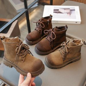 Boots Winter Children Chunky Leather Kids For Boys Plush Solid Color Simple Style Toddlers Girls Cotton Side Zipper