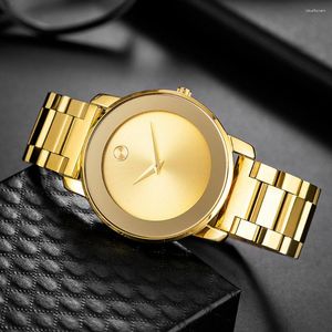 Armbandsur Fashion Business Mens Gold Watches Simple Waterproof Stainless Steel Strap Luxury Quartz Arm Watch Silver Black