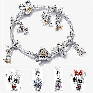 100. rocznica Mickes Mysz bransoletki Disne Castle Złota kaczka Fly Pig Charm DIY Fit Pandoras Bransoletka Naszyjka Kobiet Designer Jewelry Fashion Prezent Świąt Bożego Narodzenia