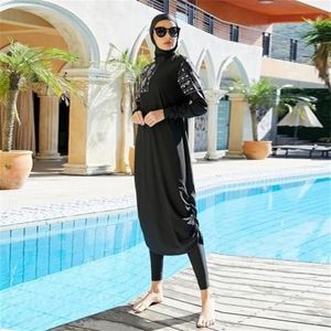 Hijabs chegada elegante muçulmano roupa de banho 3 peça longo robe terno de natação muslimah maiô islâmico 2209239261578328p