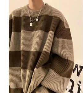 Men's Sweaters Harajuku Striped Sweater Knit Men Autumn Winter Vintage Long Sleeved Over Fit O-neck Pullovers Tops Clothing