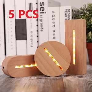 5 pezzi Base di luce a LED in legno 3D Base di luce notturna per acrilico Lampade bianche calde Lampade Accessori di illuminazione Bulk211G assemblati