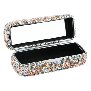 Cosmetic Bags Ladies Jewellery Box Storage Holder With Mirror Portable Daily Universal Gift Lipstick Case Fashion Shiny Rhinestone