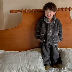 Pajamas Winter Kids New Plush Set Korean Edition Boys and Girls Children's Fur Home Suits Warmth Two Piece Pajamas Set