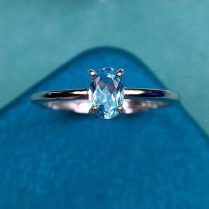 Hotsale Natural Topaz Ring 4mmx6mm VVS 등급 0.5ct Light Blue Topaz 925 실버 링 3 층 18K 금도 도금