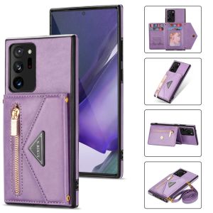 Crossbody Wallet Phone Case för Samsung Galaxy S21 FE S23 S22 Notera 20 Plus Ultra A52 A52S A12 A53 5G Card Holder Lanyard Strap Kickstand Leather Cover