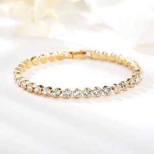 Bangle Luxury Crystal Tennis Armband For Women Wedding Gift Gold Silver Color Metal Roman Bangles SMycken 231219