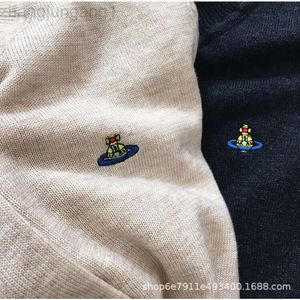 Designer viviene Westwoods Hoodie Viviennewestwood Small VW Ultrafine r Soft Glutinous Knitted Cardigan Autumn Planet Embroidery Long Sleeve Sweater Coat