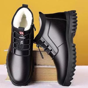 Sapatos de vestido masculino inverno couro moda pelúcia quente confortável antiderrapante negócios algodão ao ar livre casual botas de neve férias 231218