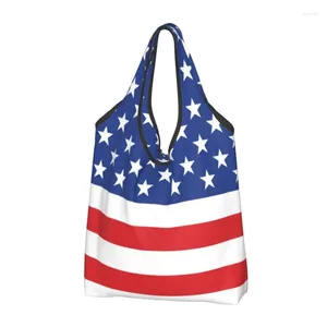 Shoppingväskor anpassade USA American Flag Bag Women Portable Big Capacity Livsmedelsaffärer USA stjärnor SHOPPER TOTE