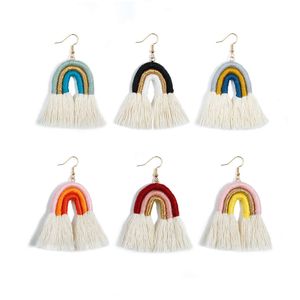 Bohemian Braided Custom Rainbow Hand-woven Tassel Drop Earrings for Women