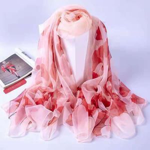 BYSIFA Red Roses Silk Scarf Ladies Fashion 100% Pure Silk Long Scarves Spring Autumn Thin Transparent Sexy Satin Silk Scarf S18101904