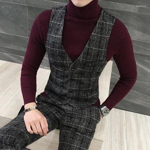 Men's Vests Fine Cotton Fashion High-quality Goods Grid Formal Wedding Dress Waistcoat Suit Vest Male Thick Business