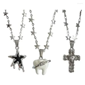 Pendant Necklaces Y4QE Mysterious Gothic Necklace Star/Tooth/Crucifix Neckchain Jewelry Stylish Anniversary Party Birthday Gifts